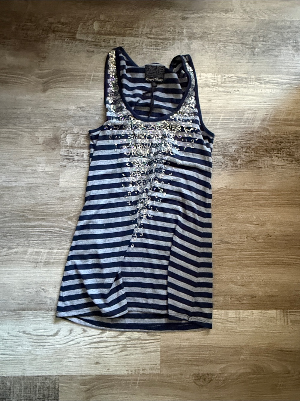 NWT Rivet & Blues Navy and Heather Grey Stripe Spray Sequin Tank